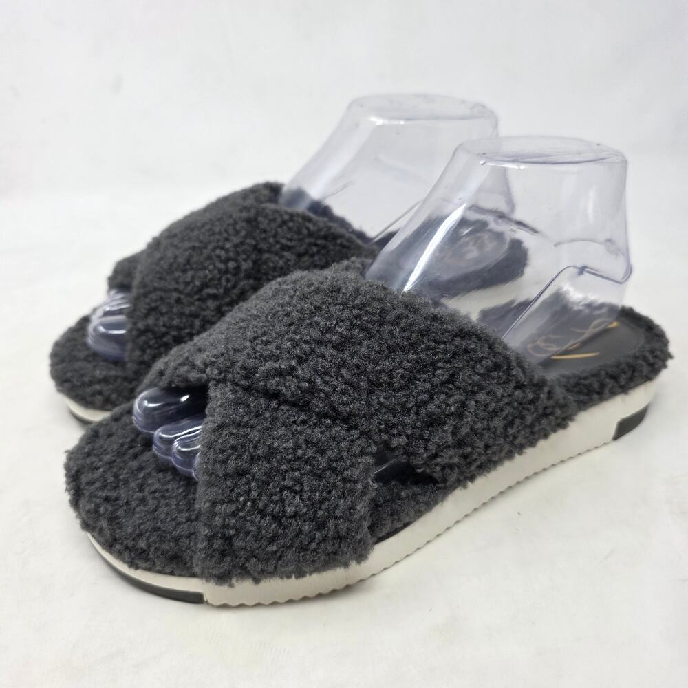 Sam Edelman Alice Faux Fur Teddy Slide Sandals Black Womens 8